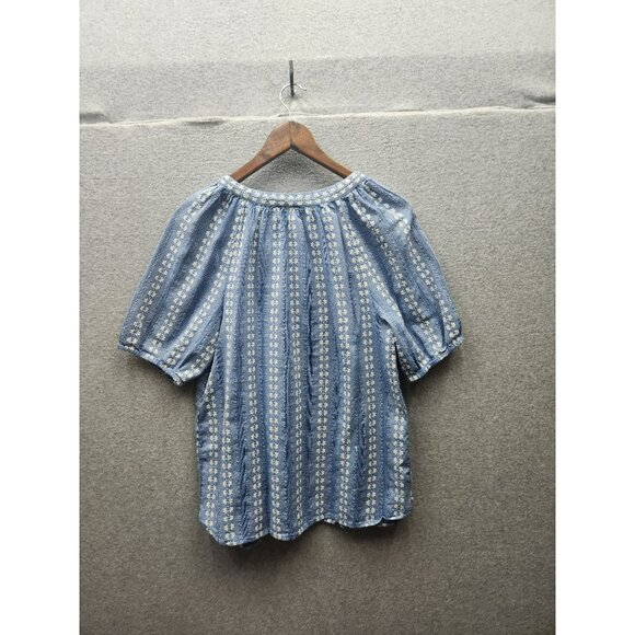 Loft Blue Floral Cotton Blouse Medium - Picture 5 of 5